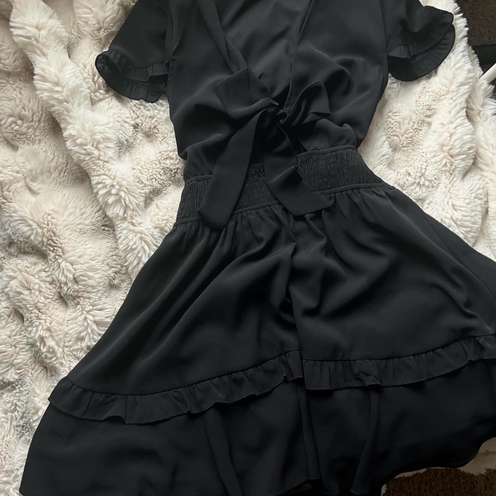 Black Mini Dress with Ruffle Details